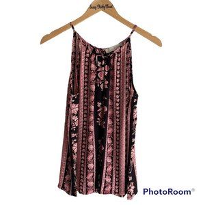 LOFT Black and Pink Ladies Floral Career Floral Sleeveless Blouse, S